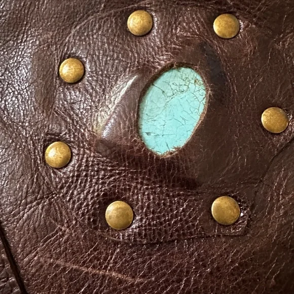 Vintage 💖 BellaAna Leather Purse with genuine turquoise inlays. 💎 One of a kind. - Picture 5 of 16